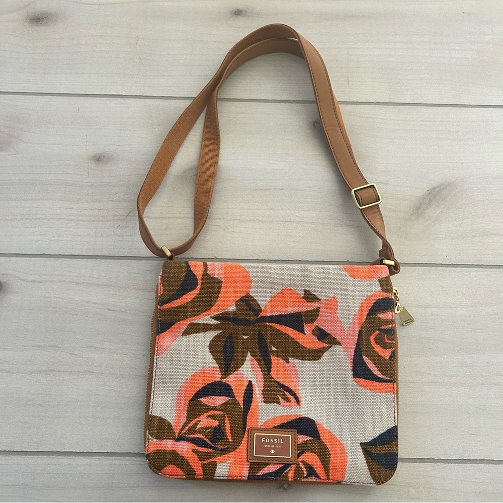 Fossil Preston Floral Expandable Crossbody Shoulder Canvas Leather Handbag - Picture 5 of 7